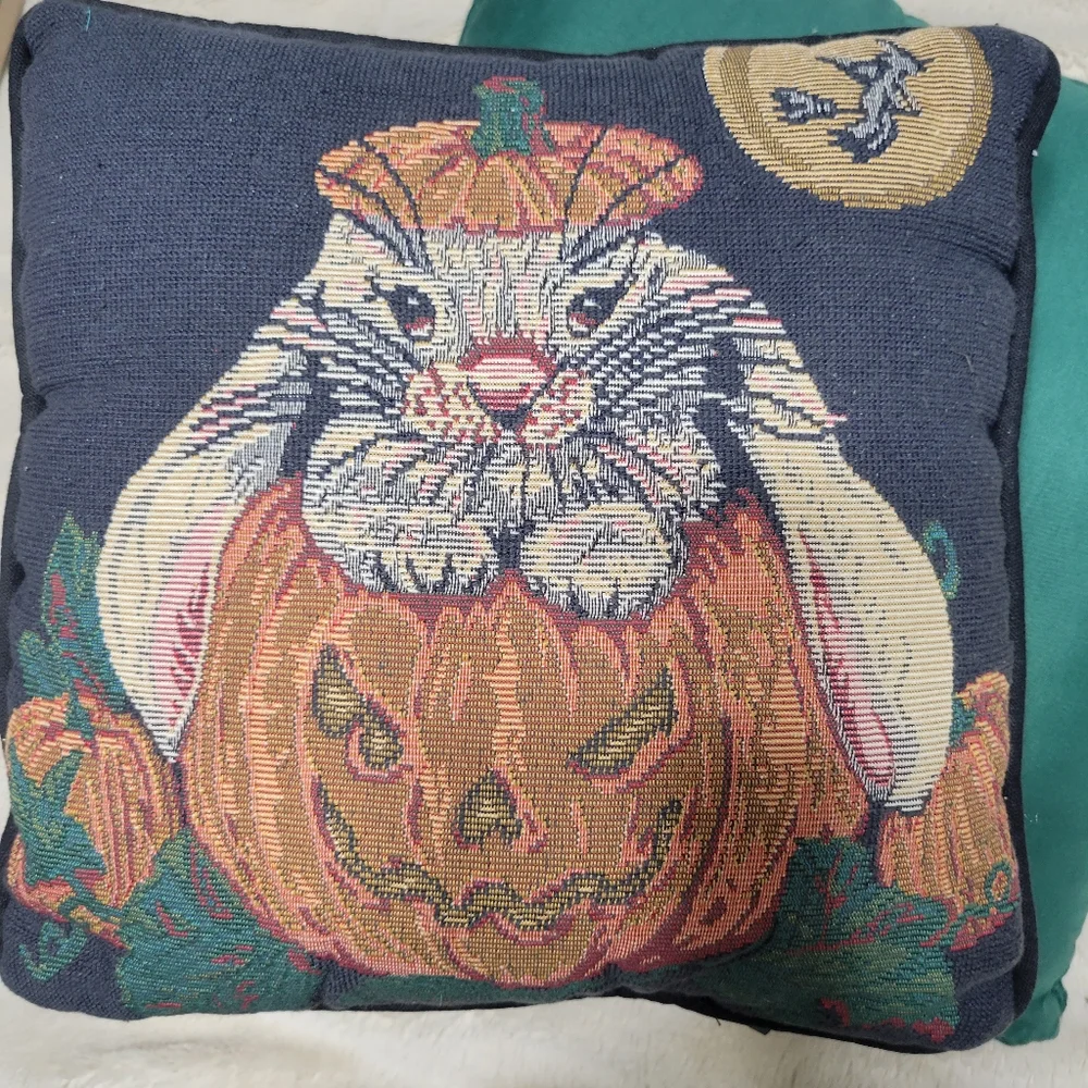 Halloween Tapestry Woven Pillow, rabbit pumpkin pillow